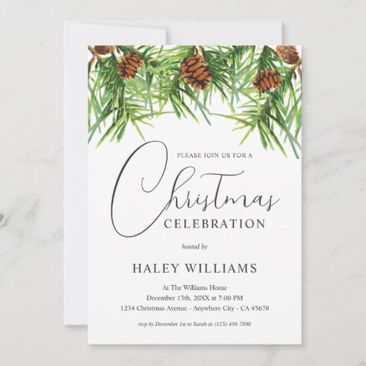 Waterverf Greenery Pine Corporate Christmas Party Kaart (Voorkant)