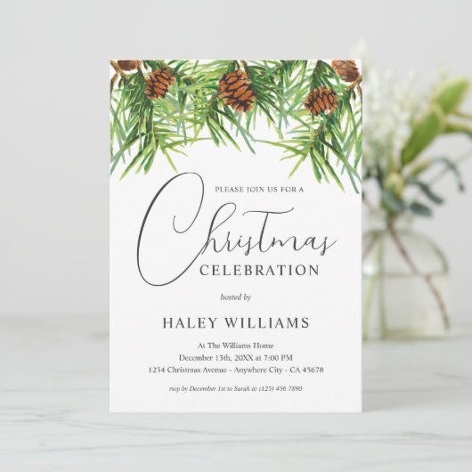 Waterverf Greenery Pine Corporate Christmas Party Kaart (Staand voorkant)