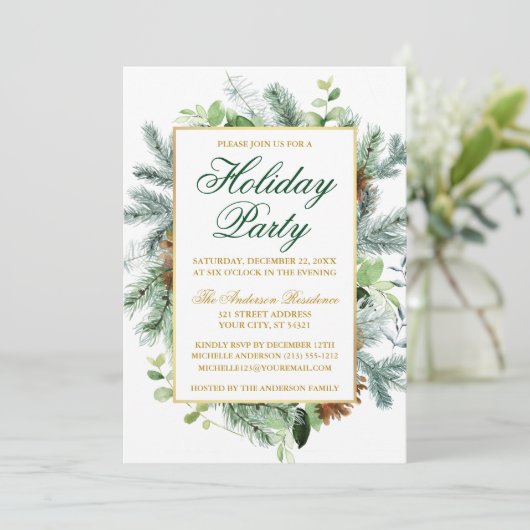 Waterverf Greenery Pine Holiday Kaart (Staand voorkant)