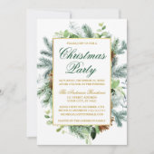 Waterverf Greenery Pine kerstparty Gold Kaart (Voorkant)