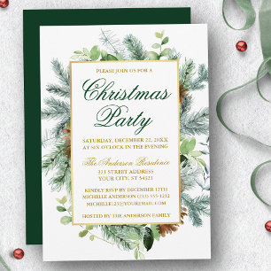 Waterverf Greenery Pine kerstparty Gold Kaart