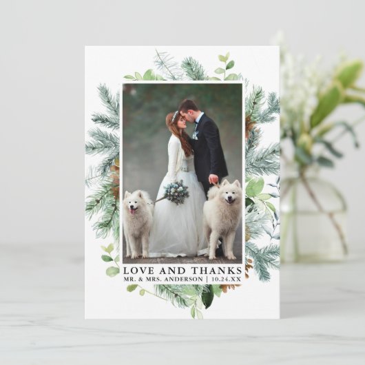 Waterverf Greenery Pine Love Bedankt Wedding (Staand voorkant)
