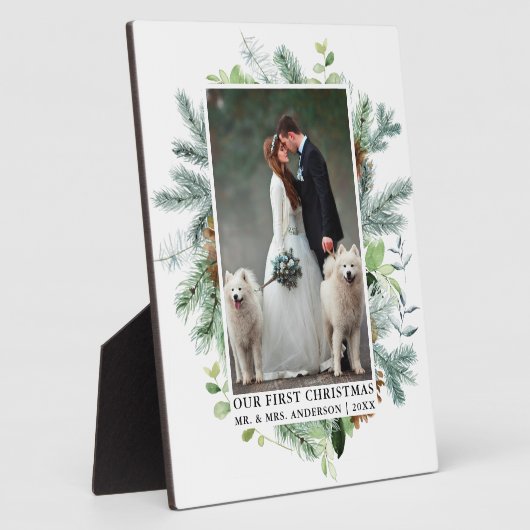 Waterverf Greenery Pine Our First Kerstfoto Fotoplaat (Zijkant)