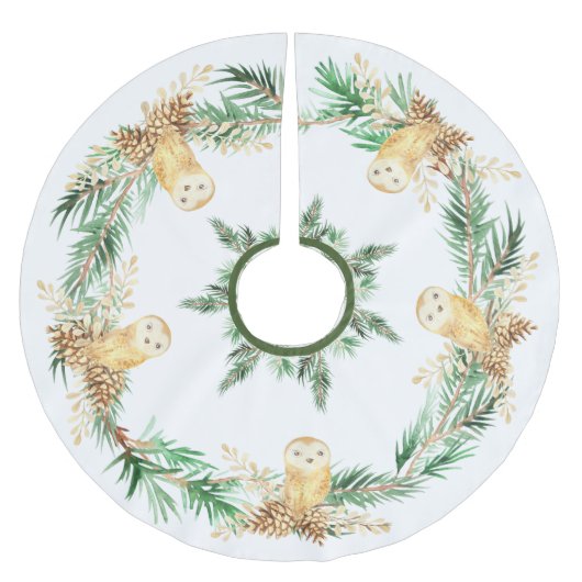 Waterverf Greenery Pine Owls Pinecones Kerstmis Kerstboom Rok (Voorkant)