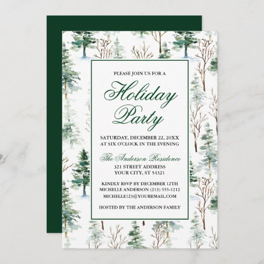 Waterverf Greenery Pines Holiday Kaart (Voorkant / Achterkant)