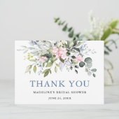 Waterverf Greenery Pink Dusty Blue Vrijgezellenfee Bedankkaart (Staand voorkant)