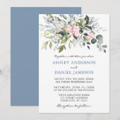 Waterverf Greenery Pink Dusty Blue Wedding Kaart (Voorkant / Achterkant)