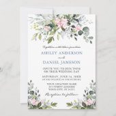 Waterverf Greenery Pink Dusty Blue Wedding Kaart (Voorkant)