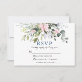 Waterverf Greenery Pink Dusty Blue Wedding RSVP Kaartje (Voorkant)