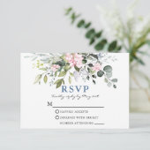 Waterverf Greenery Pink Dusty Blue Wedding RSVP Kaartje (Staand voorkant)