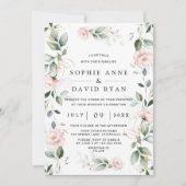 Waterverf Greenery Pink Floral Gold Wedding Kaart (Voorkant)