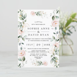 Waterverf Greenery Pink Floral Gold Wedding Kaart