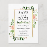 Waterverf Greenery Pink Floral Save the Date