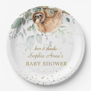 Waterverf Greenery Pink Floral Slot Baby shower Papieren Bordje