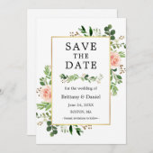 Waterverf Greenery Pink Floral sparen de Kaart van (Voorkant / Achterkant)