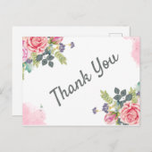 Waterverf Greenery Pink Flowers Hartelijk dank Feestdagenkaart (Voorkant / Achterkant)