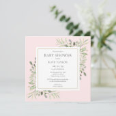 Waterverf Greenery Pink Girl Baby shower Kaart (Staand voorkant)