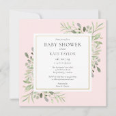 Waterverf Greenery Pink Girl Baby shower Kaart (Voorkant)