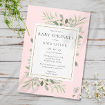 Waterverf Greenery Pink Girl Baby Sprinkle Kaart<br><div class="desc">Met zachte eucalyptusbladeren kan deze moderne uitnodigende babymeisje gepersonaliseerd worden met uw speciale uitsteeksels op het baby,  met een bijbehorende roze achtergrond aan de achterkant. Ontworpen door: Thisnotme©</div>