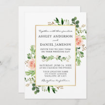 Waterverf Greenery Pink Roses Gold Photo Wedding