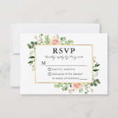 Waterverf Greenery Pink Roses Gold Wedding RSVP Kaartje (Voorkant)