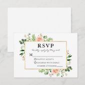Waterverf Greenery Pink Roses Gold Wedding RSVP Kaartje (Voorkant / Achterkant)