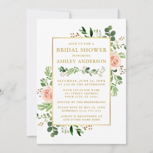 Waterverf Greenery Pink Roses Vrijgezellenfeest Go Kaart (Voorkant)