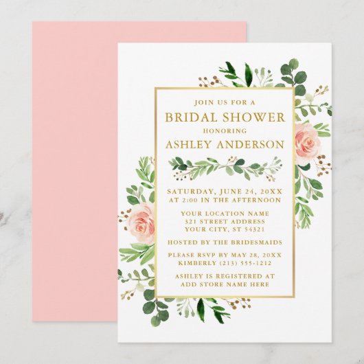 Waterverf Greenery Pink Roses Vrijgezellenfeest Go Kaart (Voorkant / Achterkant)