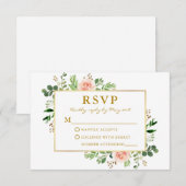 Waterverf Greenery Pink Roses Wedding Gold RSVP Kaartje (Voorkant / Achterkant)