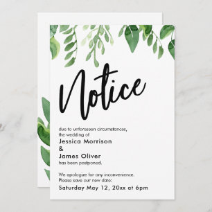 Waterverf Greenery Postponed Wedding Notice Card Kaart