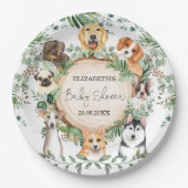 Waterverf Greenery Puppy Dog Baby shower Pawty Papieren Bordje (Voorkant)