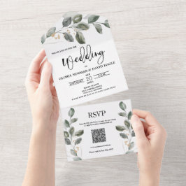 Waterverf Greenery QR code allen in één uitnodigin All In One Uitnodiging