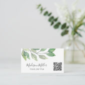 Waterverf Greenery QR-code Visitekaartje (Staand voorkant)