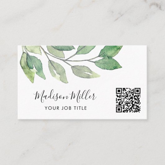 Waterverf Greenery QR-code Visitekaartje (Voorkant)