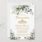 Waterverf Greenery Quinceañera Gold Foto terug Kaart (Voorkant)