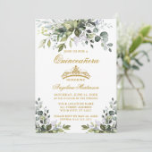 Waterverf Greenery Quinceañera Gold Foto terug Kaart (Staand voorkant)