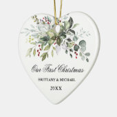 Waterverf Greenery Red Berries Couple Heart Keramisch Ornament (Links)