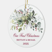 Waterverf Greenery Red Berries eerste kerstfeest Keramisch Ornament (Links)