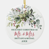 Waterverf Greenery Red Berries eerste kerstfeest Keramisch Ornament (Voorkant)