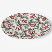 Waterverf Greenery Red Berries kerstpatroon Papieren Bordje (Gekanteld)