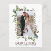 Waterverf Greenery Red Berries Married & Merry Briefkaart (Voorkant)