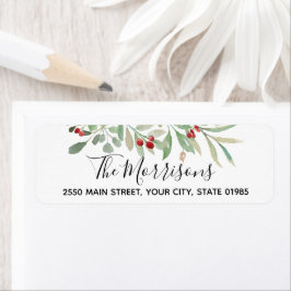 Waterverf Greenery Red Berries Return Address Etiket