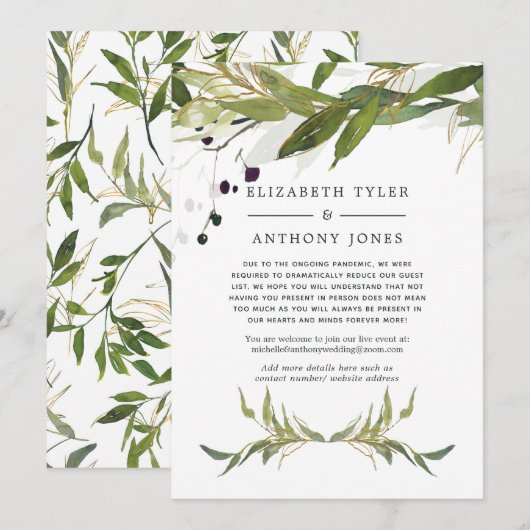Waterverf Greenery Reduced Wedding Guest List Aankondiging (Voorkant / Achterkant)