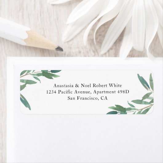 Waterverf Greenery Return Address Labels (Insitu)