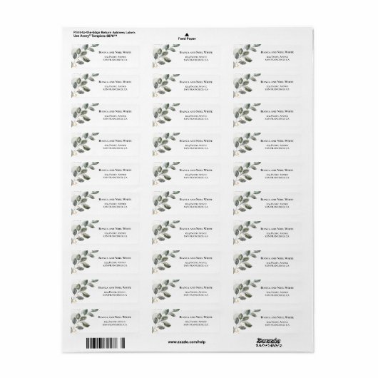 Waterverf Greenery Return Address Labels (Full Sheet)