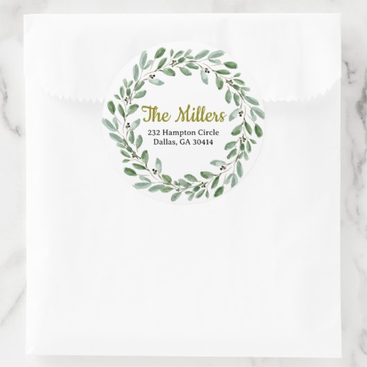 Waterverf Greenery Return-adres Ronde Sticker (Tas)