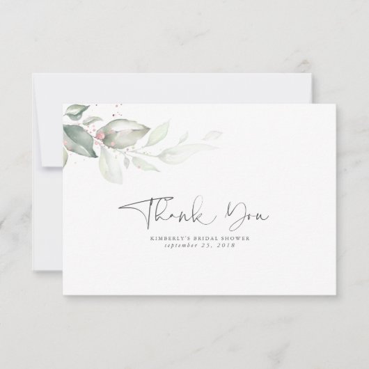 Waterverf Greenery Roos Gold Leaves Hartelijk dank Bedankkaart (Voorkant)