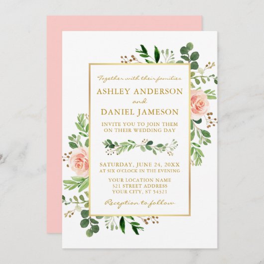 Waterverf Greenery Rozen Roze Blush Weddenschap Go Kaart (Voorkant / Achterkant)