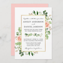 Waterverf Greenery Rozen Roze bruusachtige bruilof