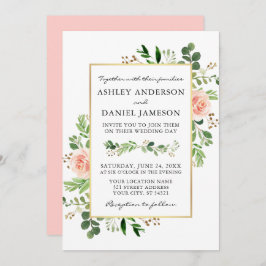 Waterverf Greenery Rozen Roze bruusachtige bruilof Kaart